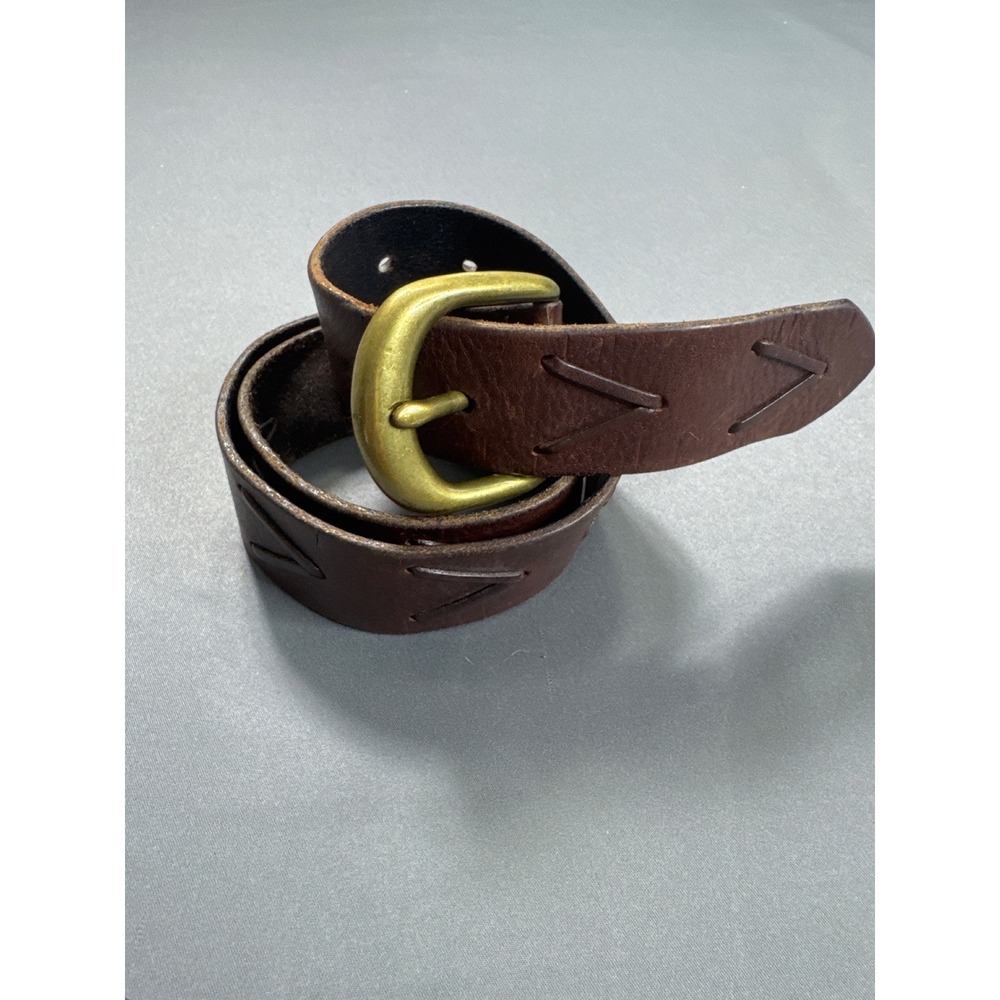 Express EXP Brown Italian Leather Belt Vintage late 90s S Boho Western Brass